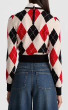 Alice + Olivia Carolann Argyle Pullover w Woven Collar