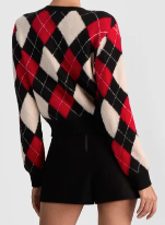 Alice + Olivia Carolee Crewneck Argyle Cardigan