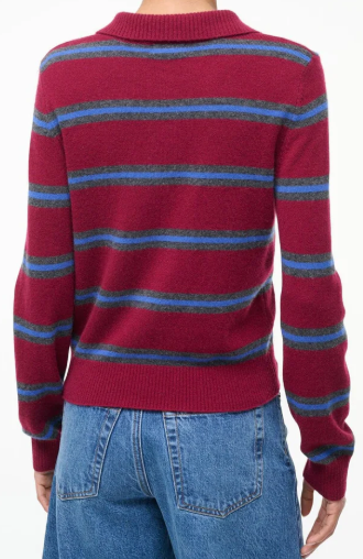 Staud Gemma Cashmere Sweater Crimson Stripe