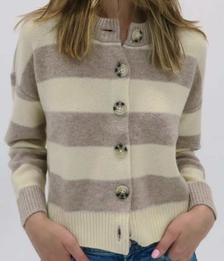 Archer Cashmere Nina Striped Crew Neck Cardigan