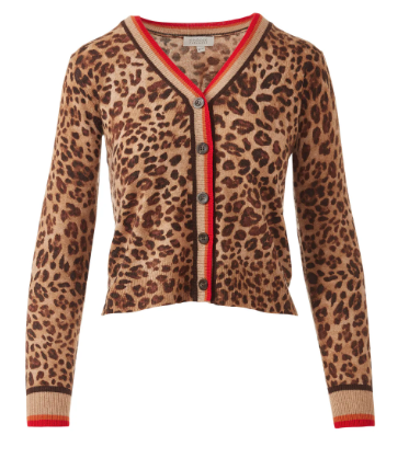 Kinross Cashmere Tipped Leopard Cardigan