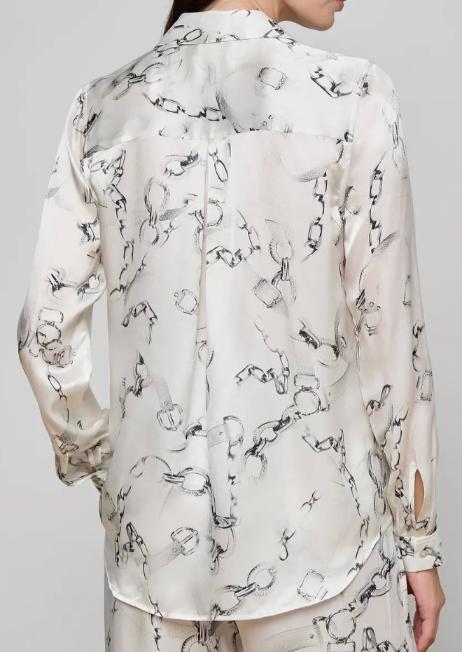 L'Agence Tyler L/S Blouse Ivory/Grey Small Faded Chain