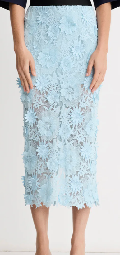Smythe Applique Pencil Skirt Robins Egg