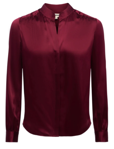L'Agence Bianca Band Collar Blouse Dark Port