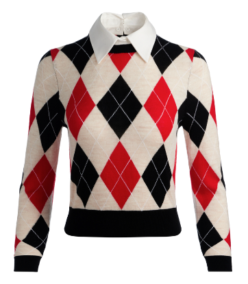 Alice + Olivia Carolann Argyle Pullover w Woven Collar