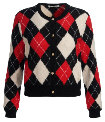 Alice + Olivia Carolee Crewneck Argyle Cardigan