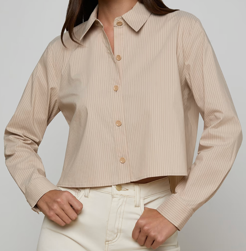 L'Agence Cosette Crop Hi Low Shirt Macadamia/Lt Brown Stripe