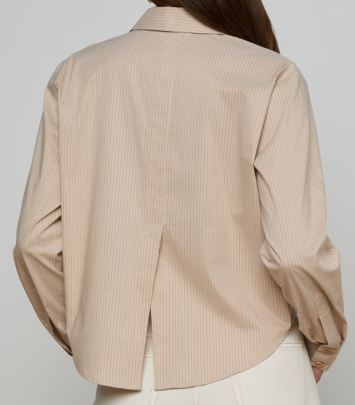 L'Agence Cosette Crop Hi Low Shirt Macadamia/Lt Brown Stripe