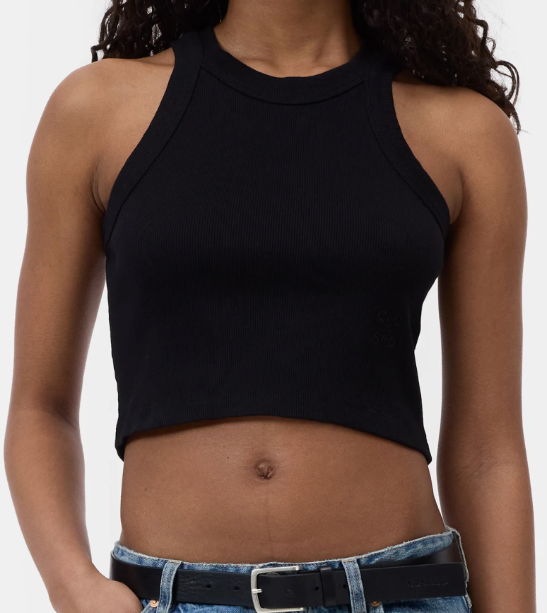 Closed Cropped Racer Tank Black