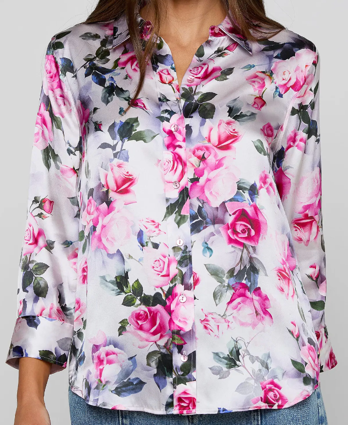 L'Agence Dani 3/4 Sleeve Blouse Pink Multi Water Rose