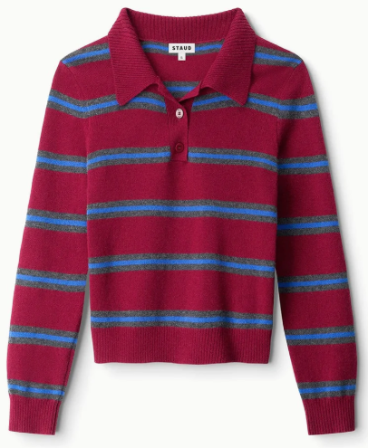Staud Gemma Cashmere Sweater Crimson Stripe