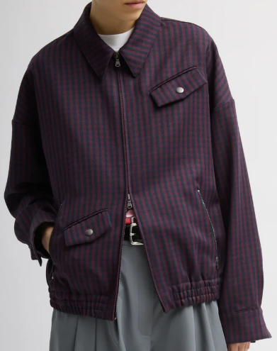 Tibi Jules Wool Gingham Bomber Jacket