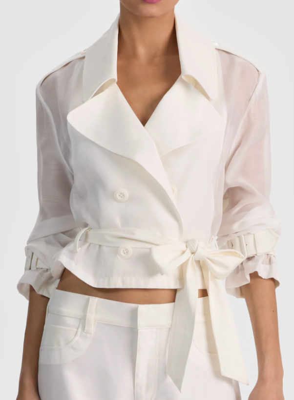Alice + Olivia Keith Sheer Combo Cropped Trench w Belt