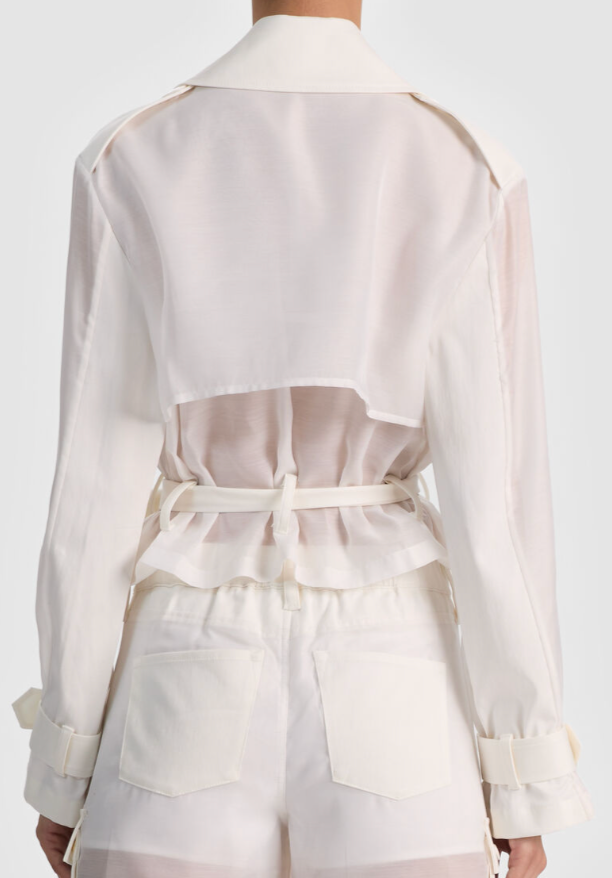 Alice + Olivia Keith Sheer Combo Cropped Trench w Belt