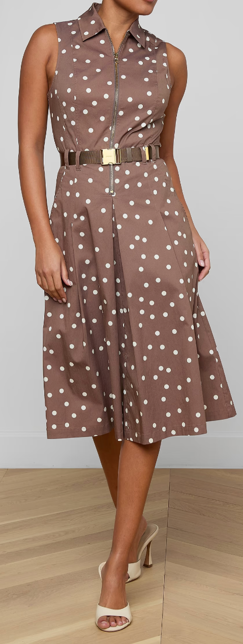 L'Agence Kylo Belted Shirt Dress Cardamom/Ecru Polka Dot