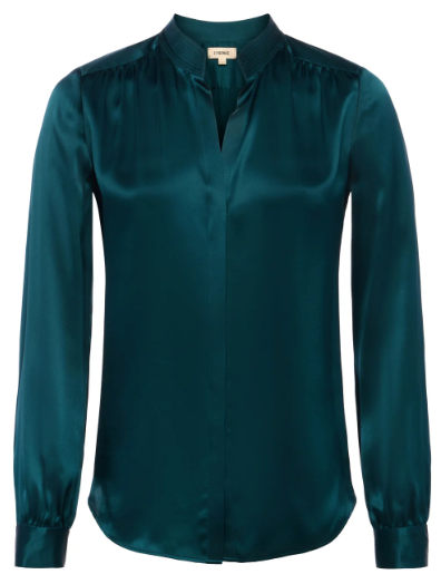 L'Agence Bianca Band Collar Blouse Deep Teal