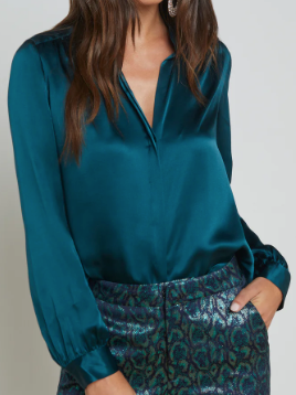 L'Agence Bianca Band Collar Blouse Deep Teal