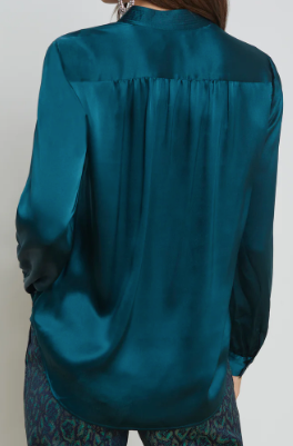 L'Agence Bianca Band Collar Blouse Deep Teal