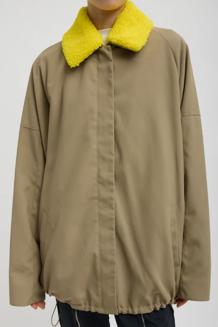 Tibi Lotte Nylon Carcoat With Removable Sherpa Collar