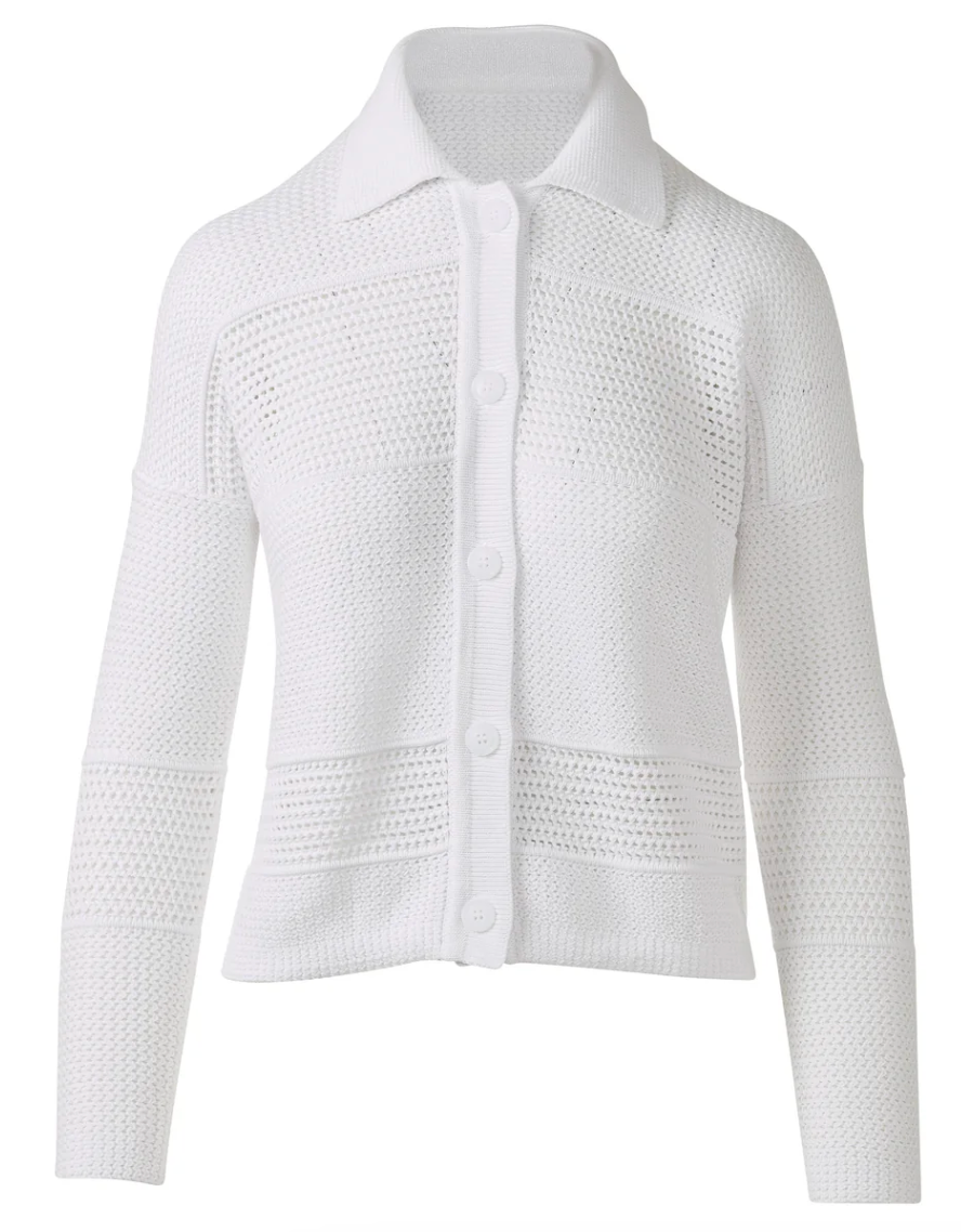 Kinross Cashmere Mixed Texture Collared Cardigan