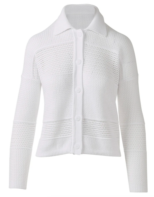 Kinross Cashmere Mixed Texture Collared Cardigan