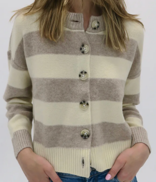 Archer Cashmere Nina Striped Crew Neck Cardigan